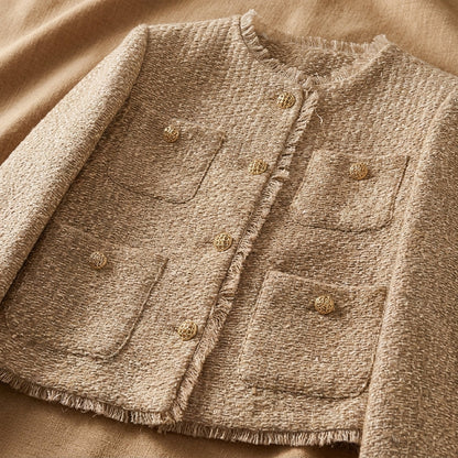 Women's Cropped Tweed Jacket Cotton Blend Tailored Fit – Marielle