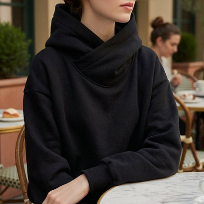 Oversized Cotton Blend Hoodie High Neck Front Pocket – Elara