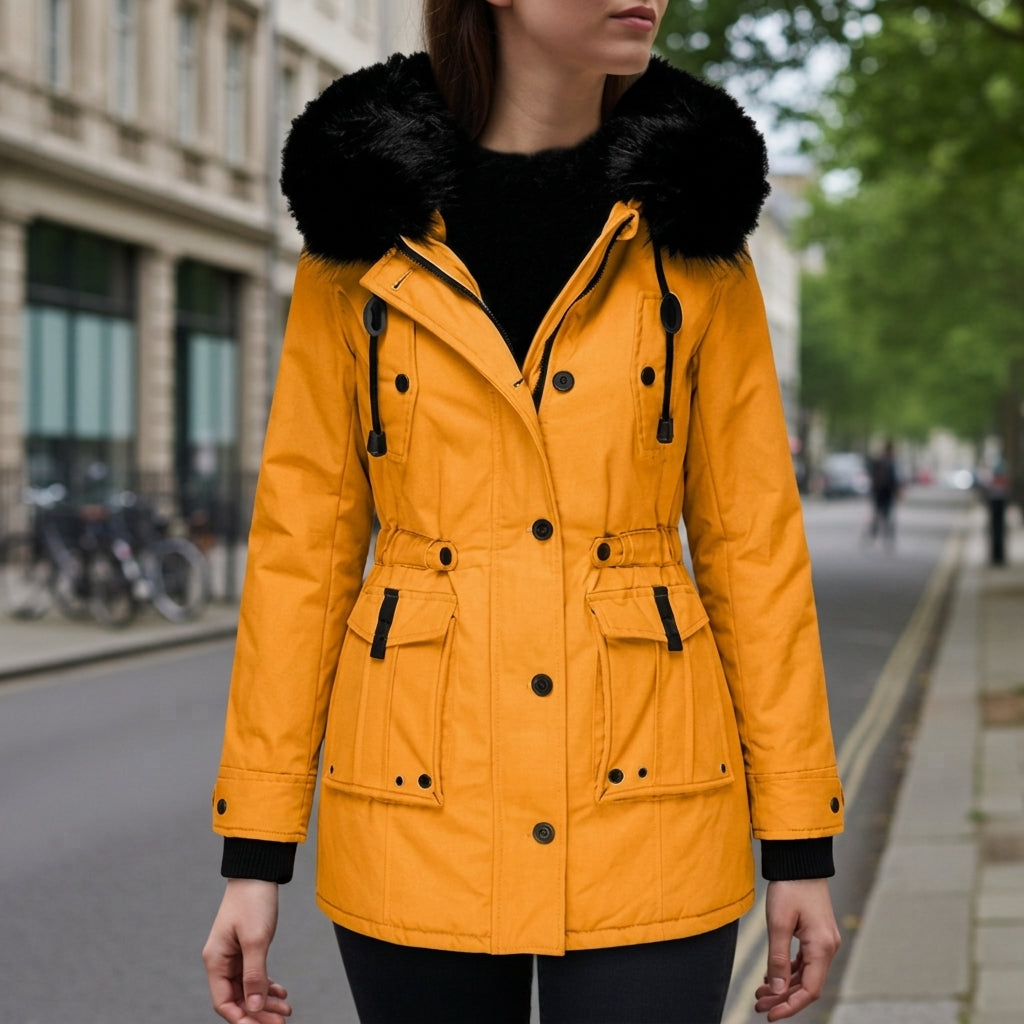 Women's Hooded Parka Jacket Flap Pockets Versatile Style – Elara