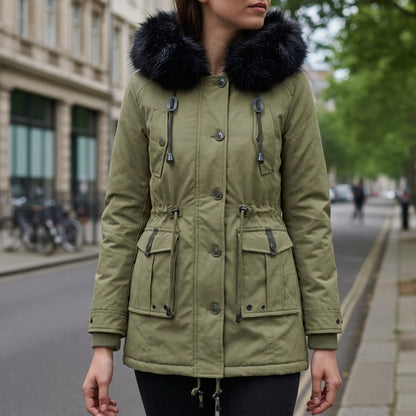 Women's Hooded Parka Jacket Flap Pockets Versatile Style – Elara
