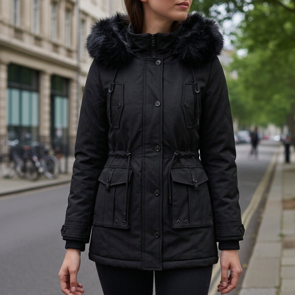 Women's Hooded Parka Jacket Flap Pockets Versatile Style – Elara