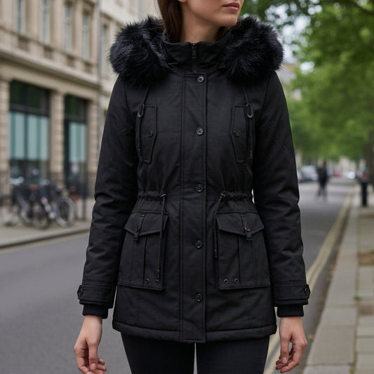 Women's Hooded Parka Jacket Flap Pockets Versatile Style – Elara