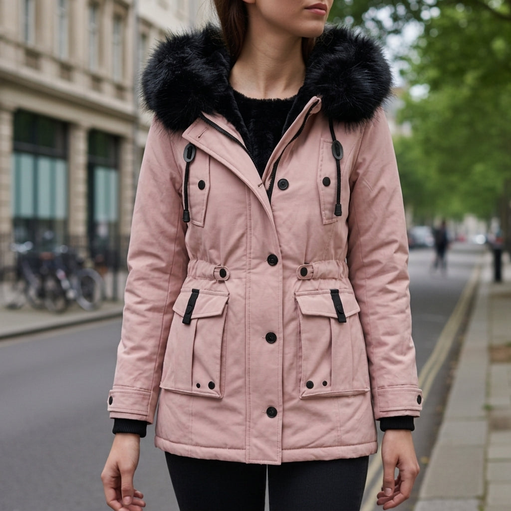 Women's Hooded Parka Jacket Flap Pockets Versatile Style – Elara