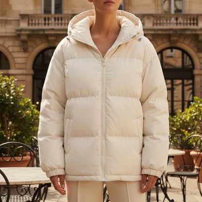 Hooded Cotton Blend Jacket with Zip Front – Elara