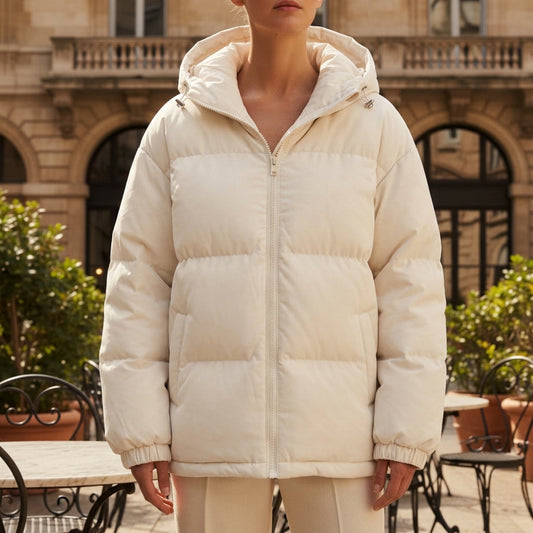 Hooded Cotton Blend Jacket with Zip Front – Elara