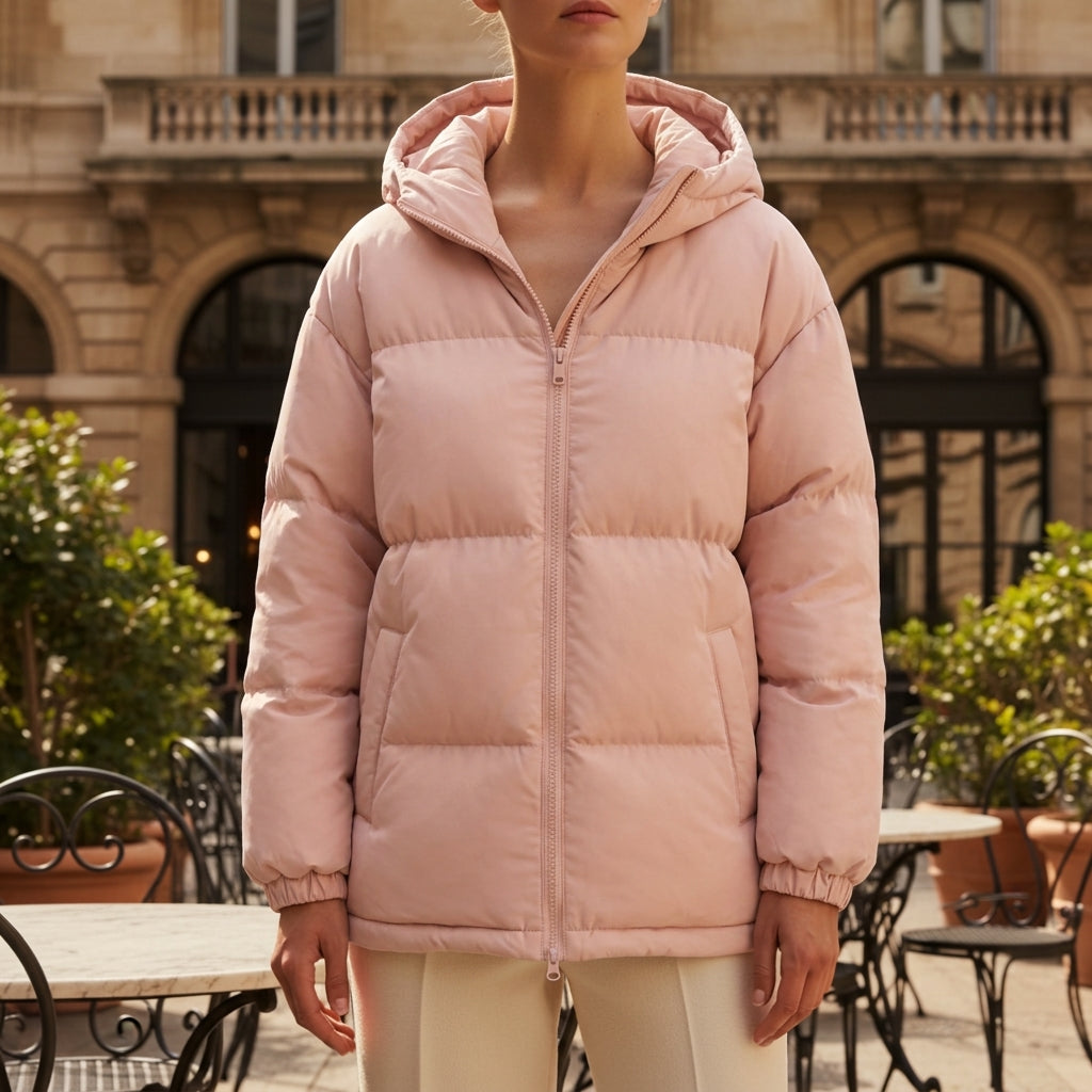 Hooded Cotton Blend Jacket with Zip Front – Elara