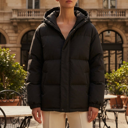 Hooded Cotton Blend Jacket with Zip Front – Elara