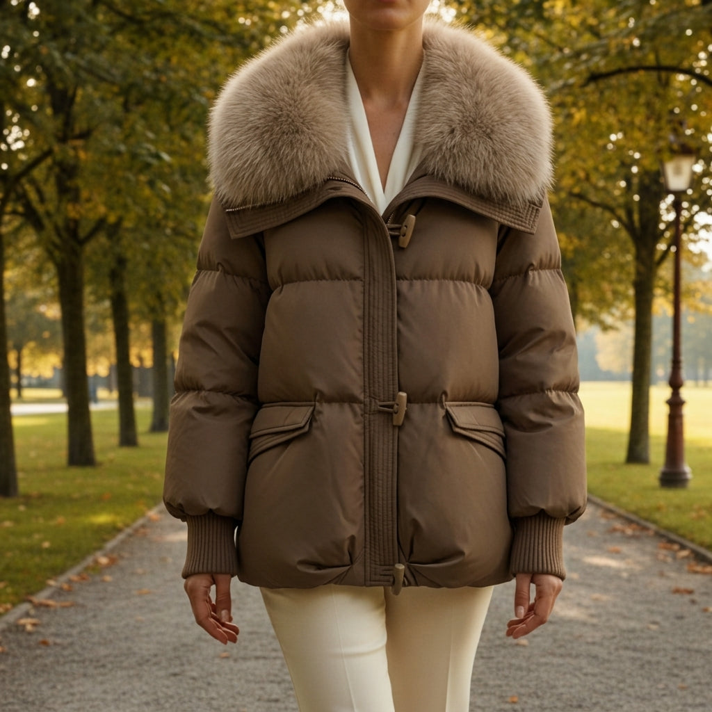 Women's Puffer Jacket Faux Fur Collar Warm Layering – Elodie