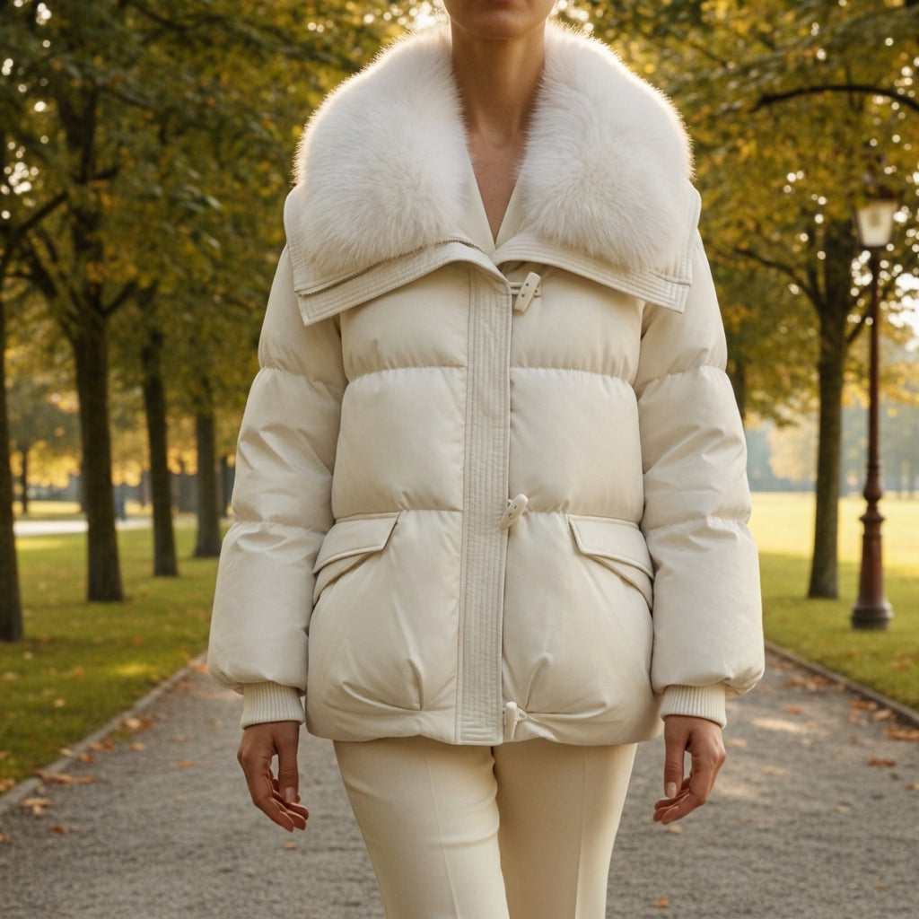 Women's Puffer Jacket Faux Fur Collar Warm Layering – Elodie