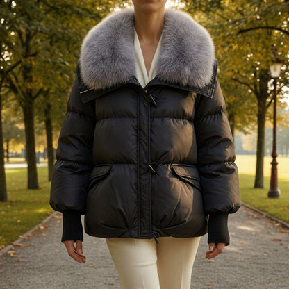 Women's Puffer Jacket Faux Fur Collar Warm Layering – Elodie