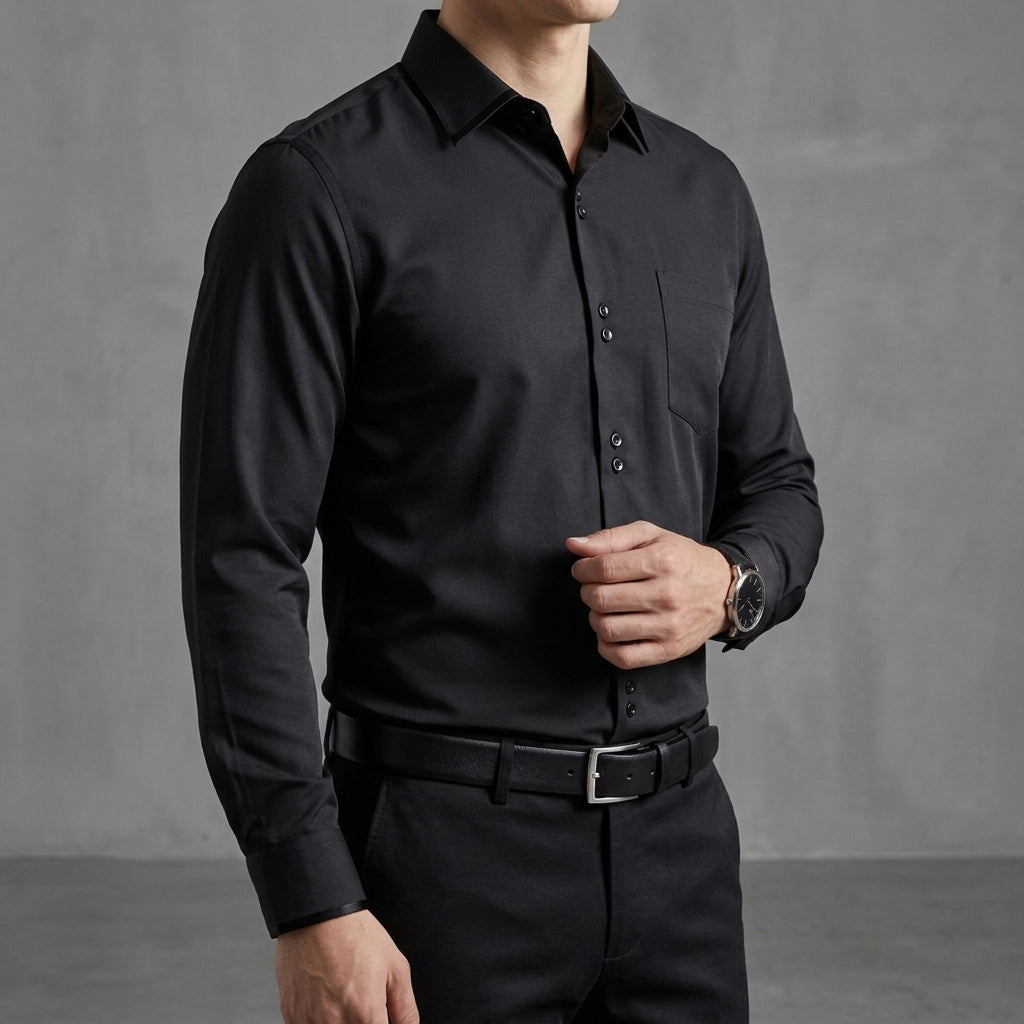 Men’s Colour Block Long Sleeve Shirt Slim Fit Cotton Blend – Marlow