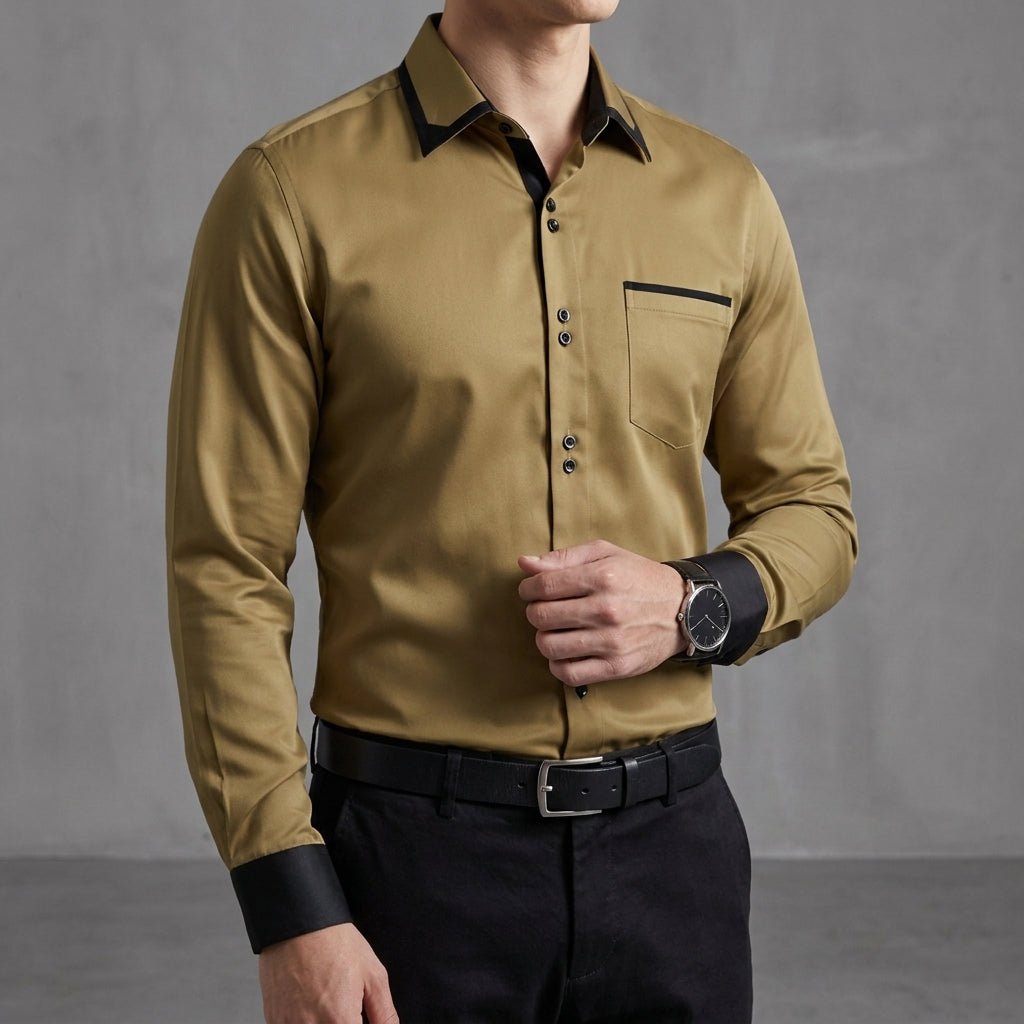 Men’s Colour Block Long Sleeve Shirt Slim Fit Cotton Blend – Marlow