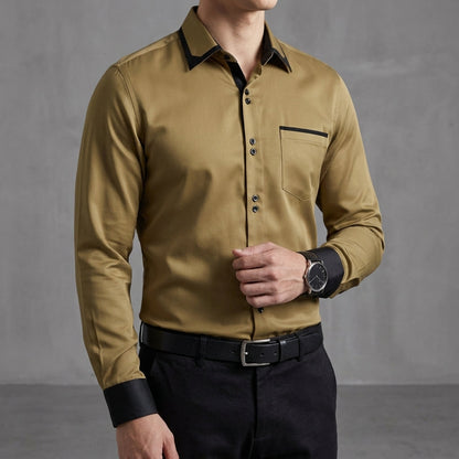 Men’s Colour Block Long Sleeve Shirt Slim Fit Cotton Blend – Marlow