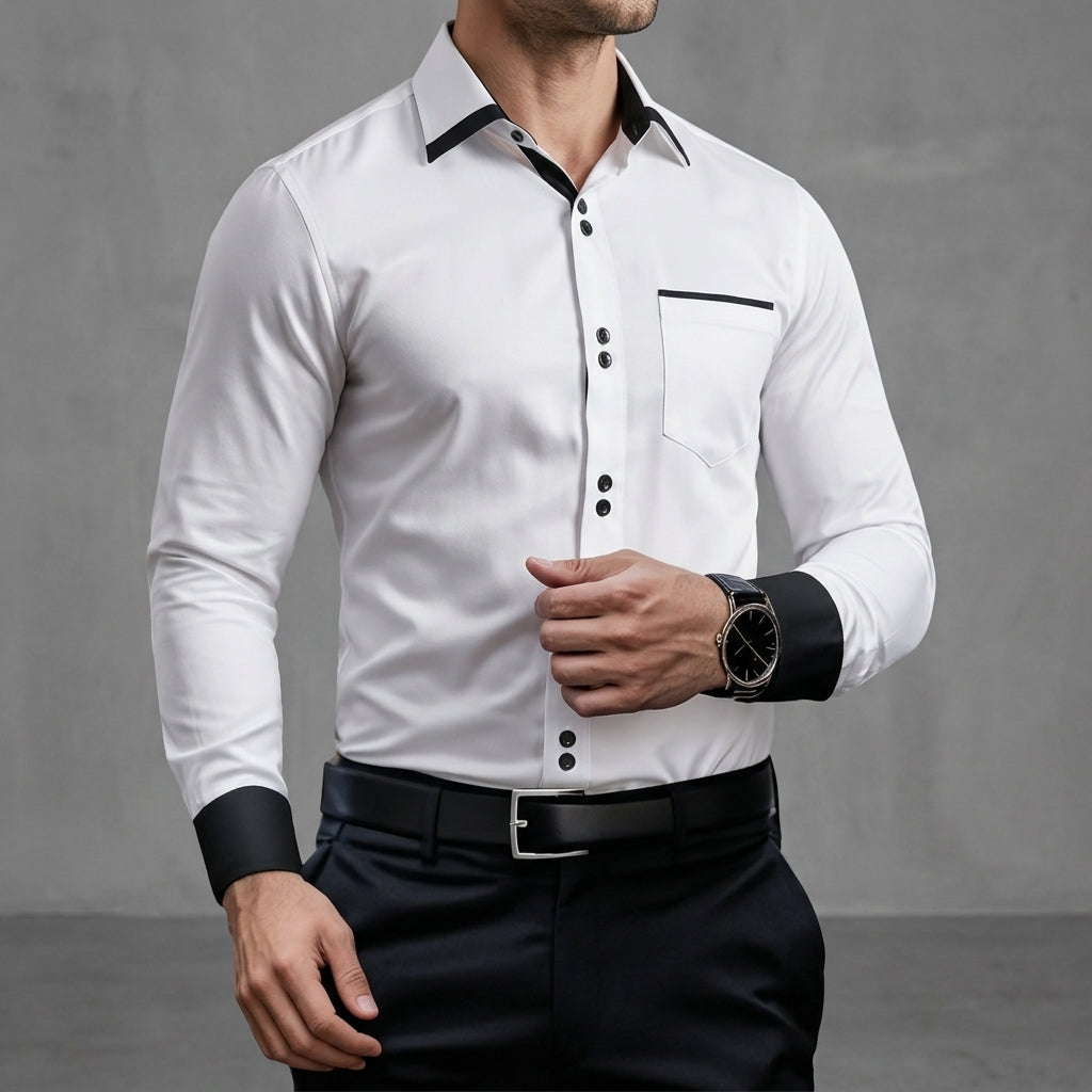 Men’s Colour Block Long Sleeve Shirt Slim Fit Cotton Blend – Marlow