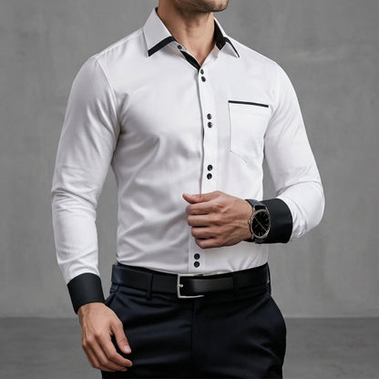 Men’s Colour Block Long Sleeve Shirt Slim Fit Cotton Blend – Marlow
