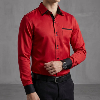 Men’s Colour Block Long Sleeve Shirt Slim Fit Cotton Blend – Marlow