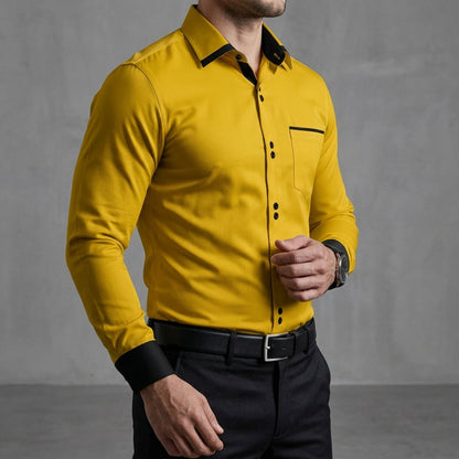 Men’s Colour Block Long Sleeve Shirt Slim Fit Cotton Blend – Marlow