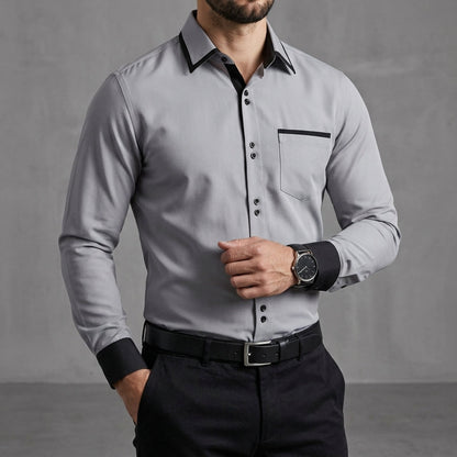 Men’s Colour Block Long Sleeve Shirt Slim Fit Cotton Blend – Marlow