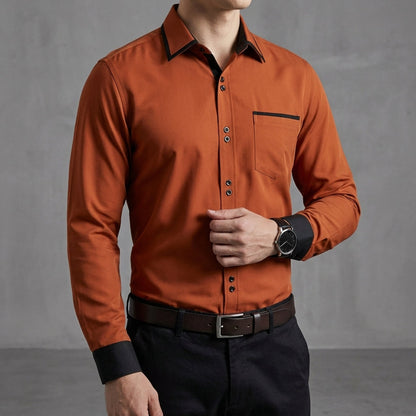 Men’s Colour Block Long Sleeve Shirt Slim Fit Cotton Blend – Marlow