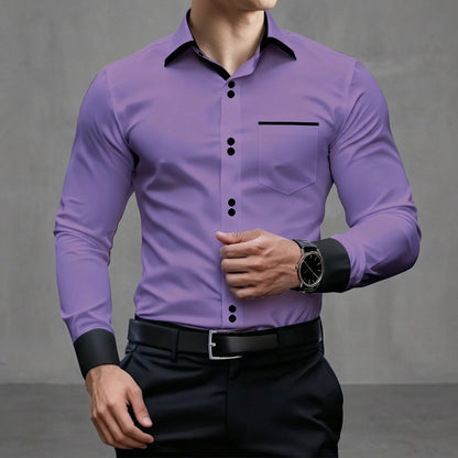 Men’s Colour Block Long Sleeve Shirt Slim Fit Cotton Blend – Marlow