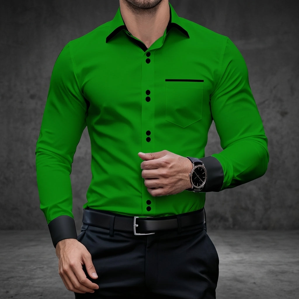 Men’s Colour Block Long Sleeve Shirt Slim Fit Cotton Blend – Marlow