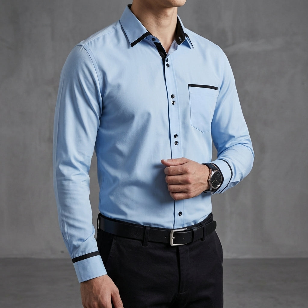 Men’s Colour Block Long Sleeve Shirt Slim Fit Cotton Blend – Marlow