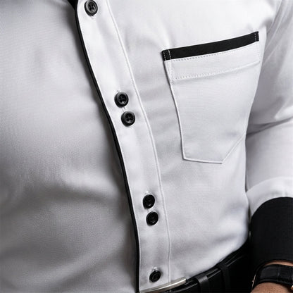 Men’s Colour Block Long Sleeve Shirt Slim Fit Cotton Blend – Marlow