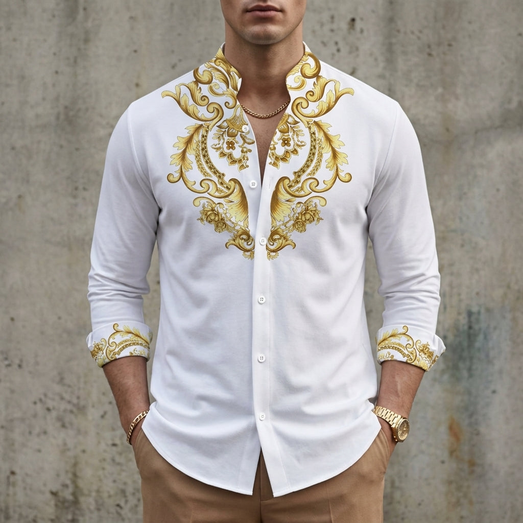 Men's Long-Sleeved Cotton Blend Shirt With Lapel Collar – Alistair