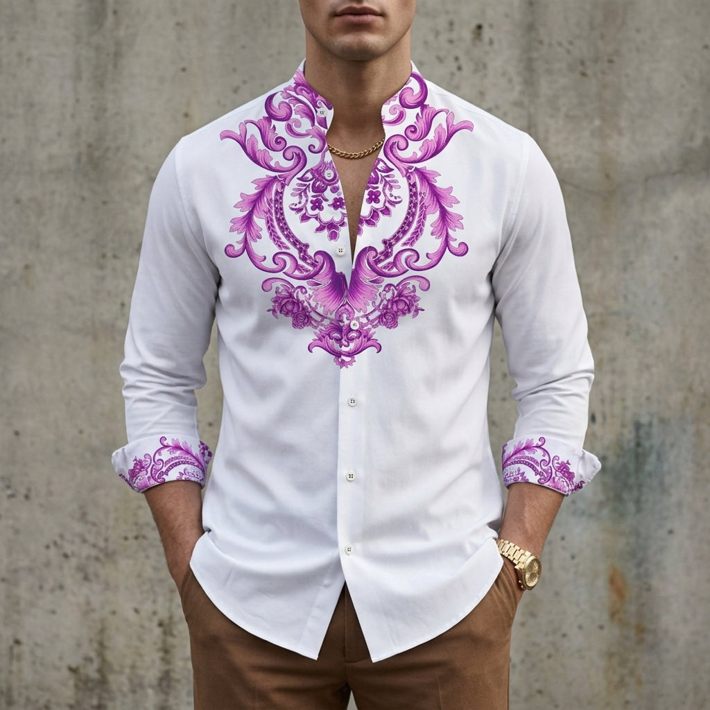 Men's Long-Sleeved Cotton Blend Shirt With Lapel Collar – Alistair