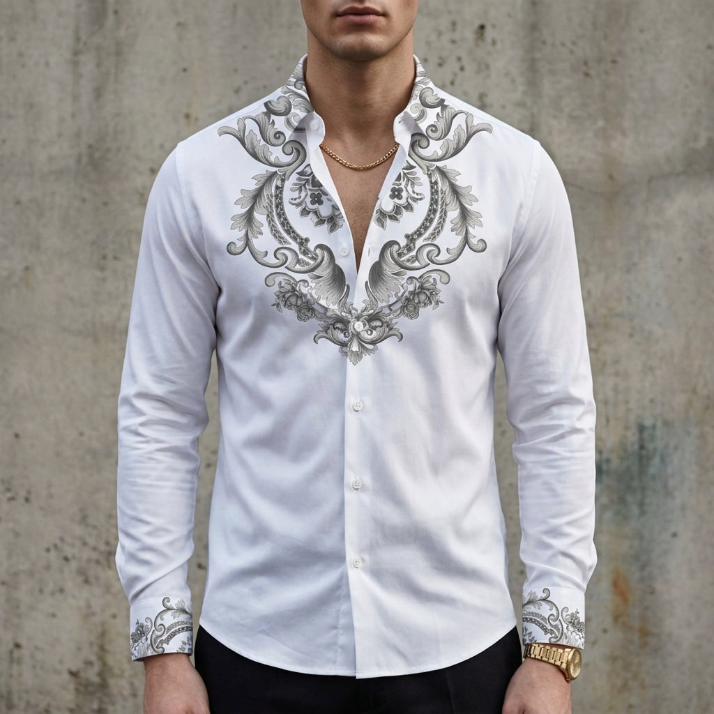Men's Long-Sleeved Cotton Blend Shirt With Lapel Collar – Alistair