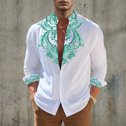 Men's Long-Sleeved Cotton Blend Shirt With Lapel Collar – Alistair