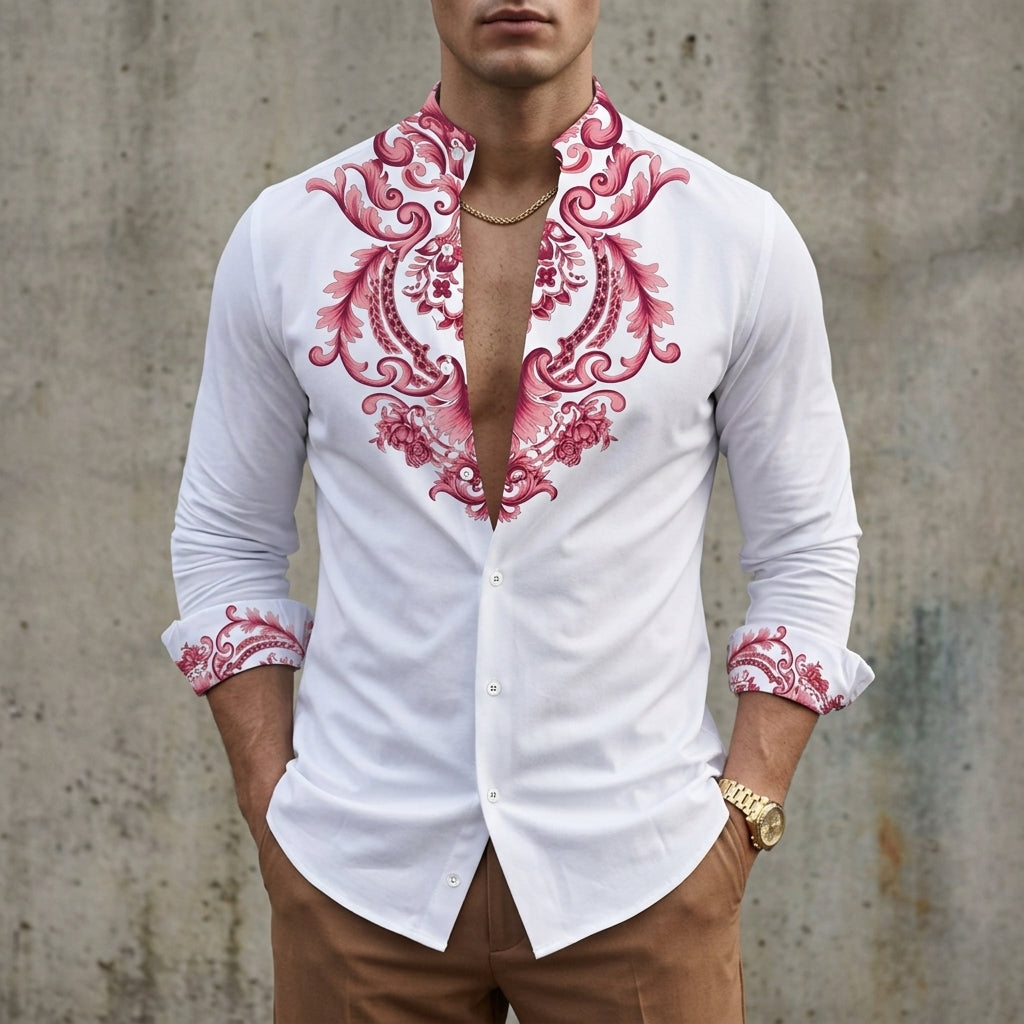 Men's Long-Sleeved Cotton Blend Shirt With Lapel Collar – Alistair