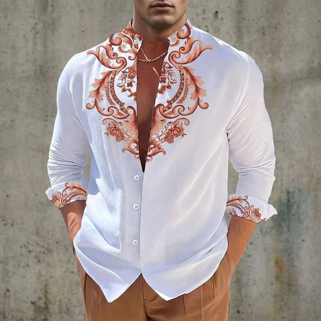 Men's Long-Sleeved Cotton Blend Shirt With Lapel Collar – Alistair