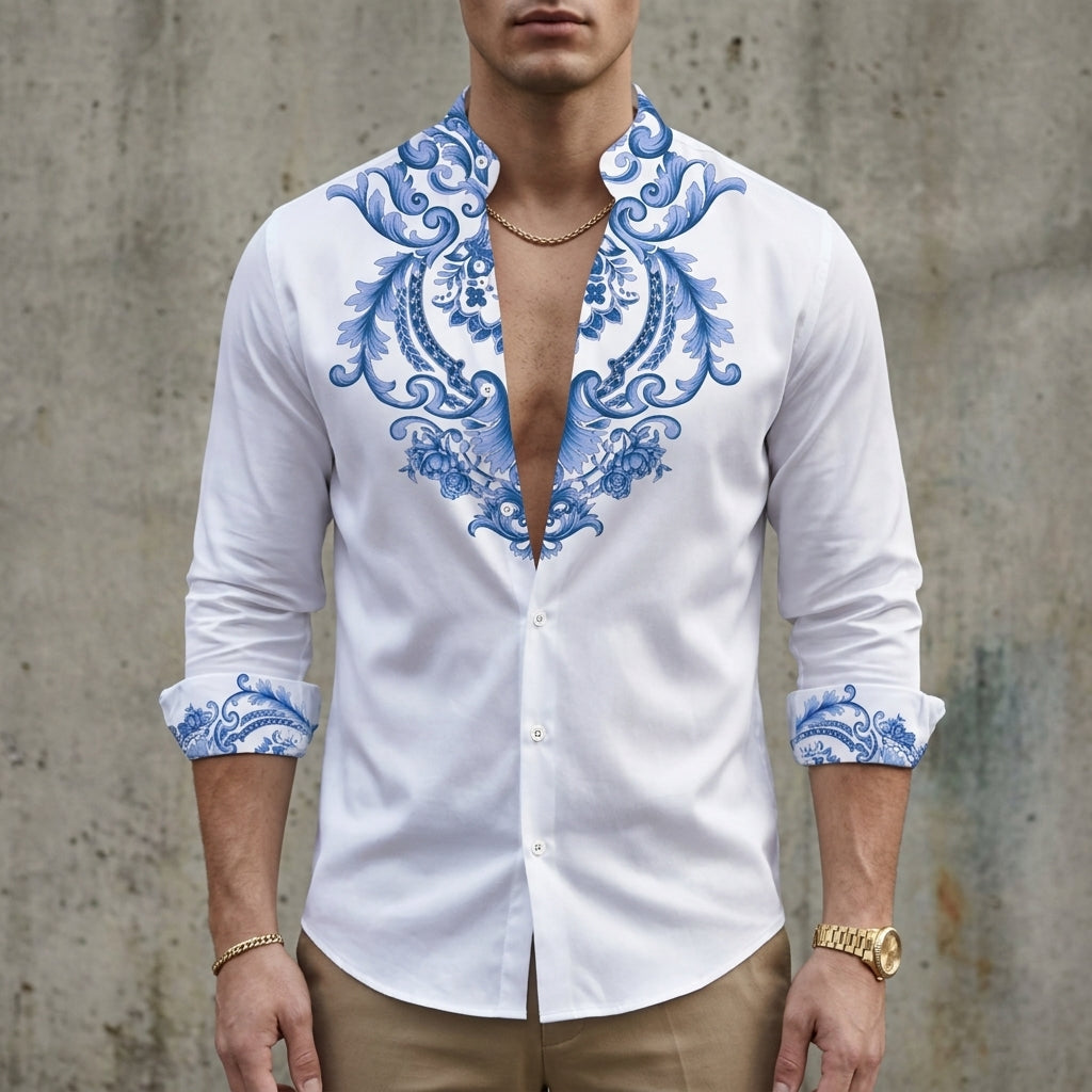 Men's Long-Sleeved Cotton Blend Shirt With Lapel Collar – Alistair