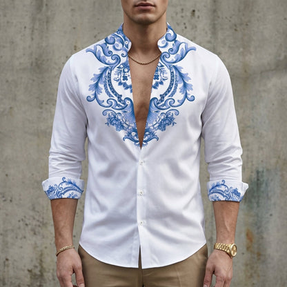 Men's Long-Sleeved Cotton Blend Shirt With Lapel Collar – Alistair