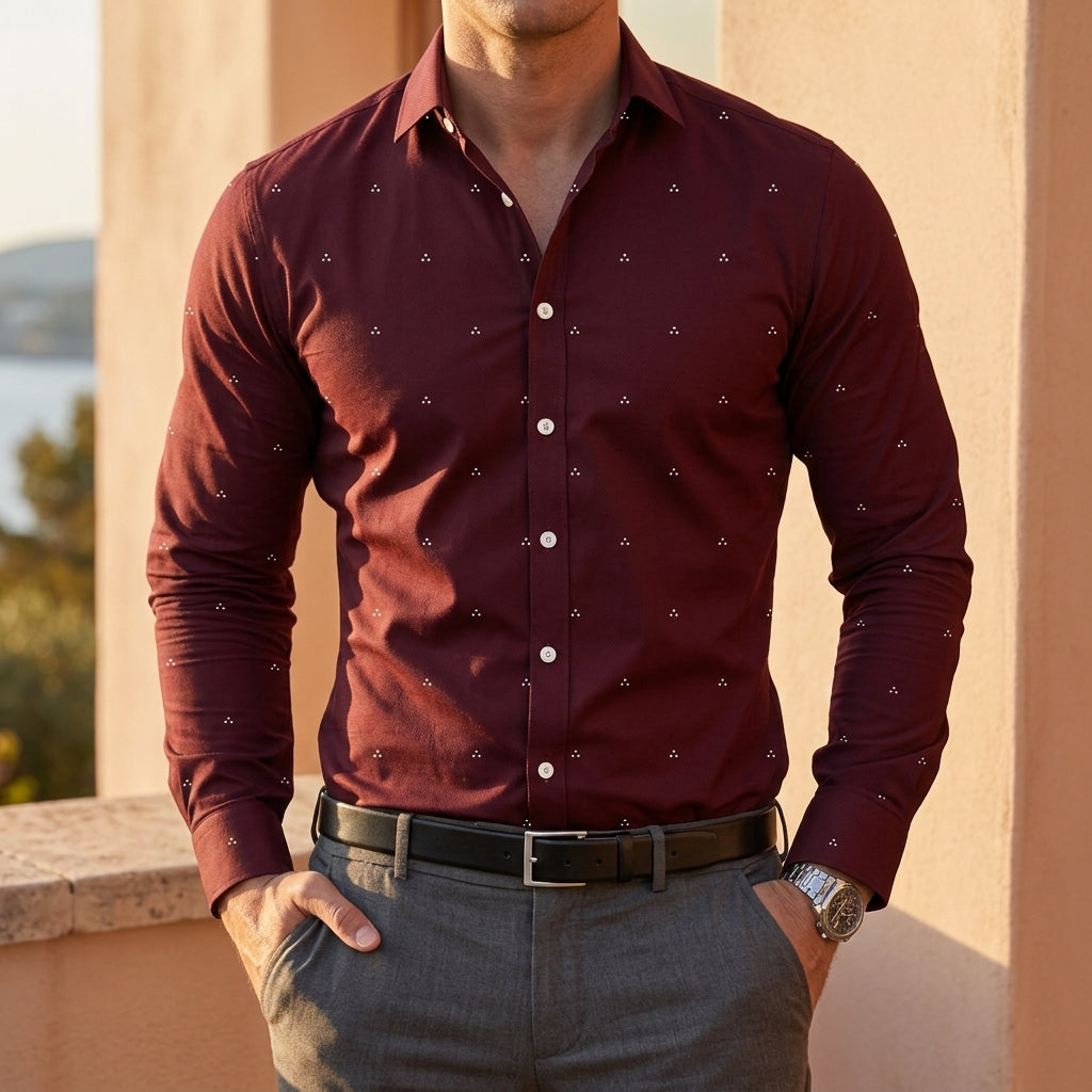 Polka Dot Long Sleeve Shirt Cotton Blend Lapel Button – Marlowe