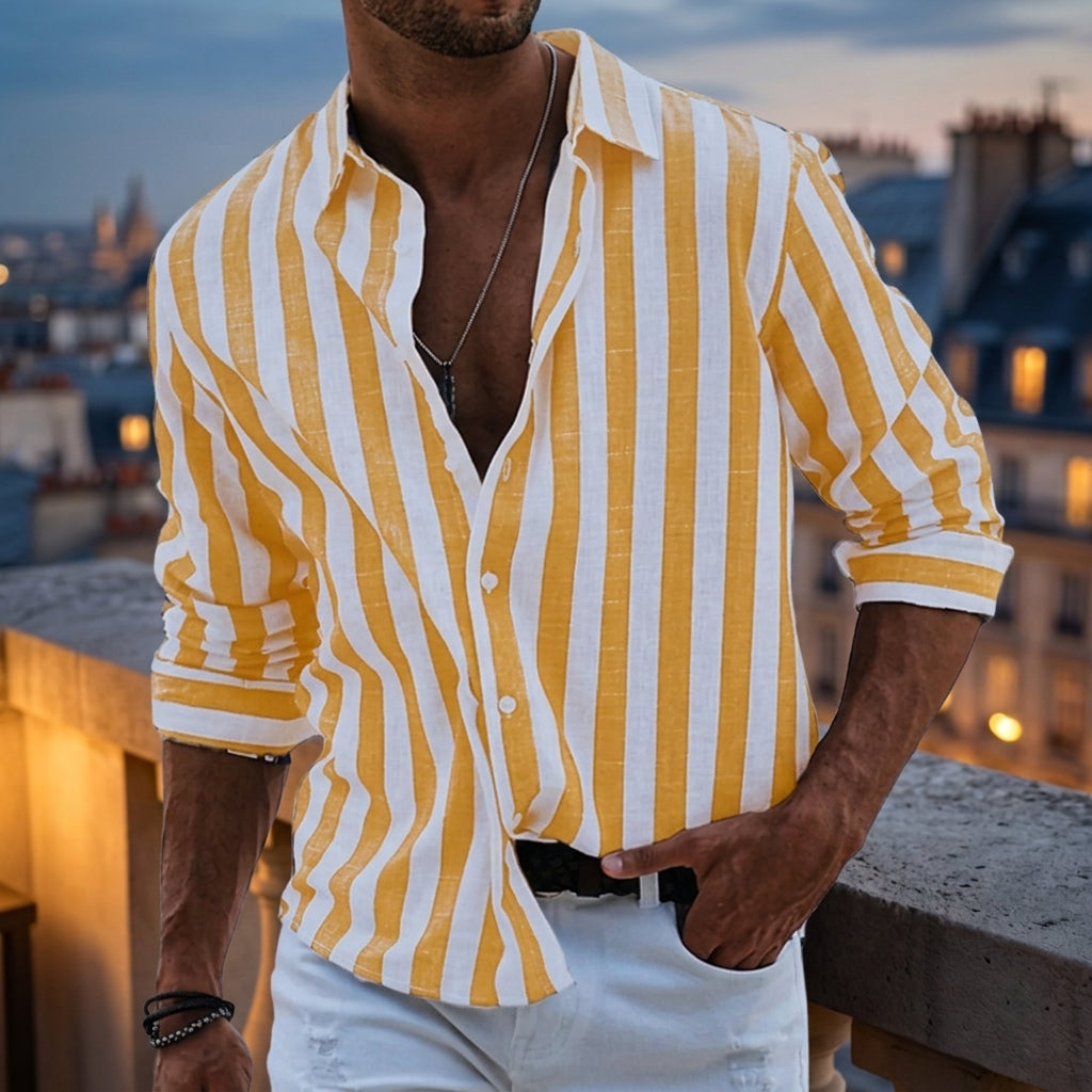 Long-Sleeved Blue Stripe Cotton Blend Shirt – Marlowe