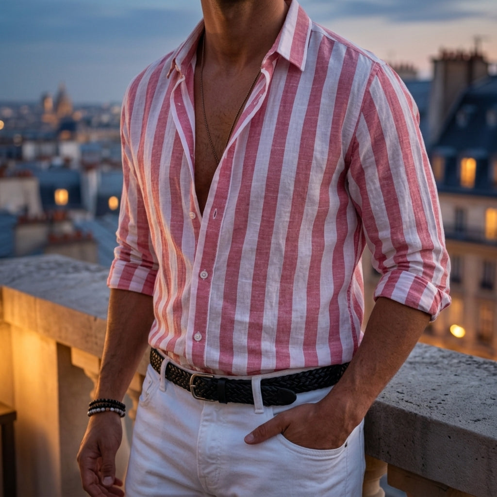 Long-Sleeved Blue Stripe Cotton Blend Shirt – Marlowe