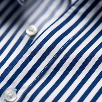 Long-Sleeved Blue Stripe Cotton Blend Shirt – Marlowe