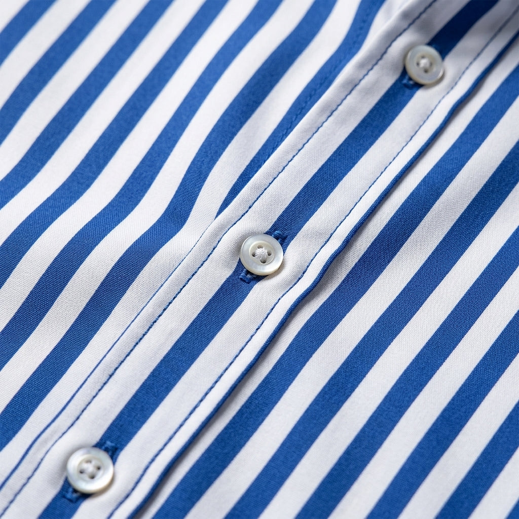 Long-Sleeved Blue Stripe Cotton Blend Shirt – Marlowe