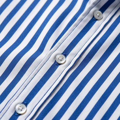 Long-Sleeved Blue Stripe Cotton Blend Shirt – Marlowe