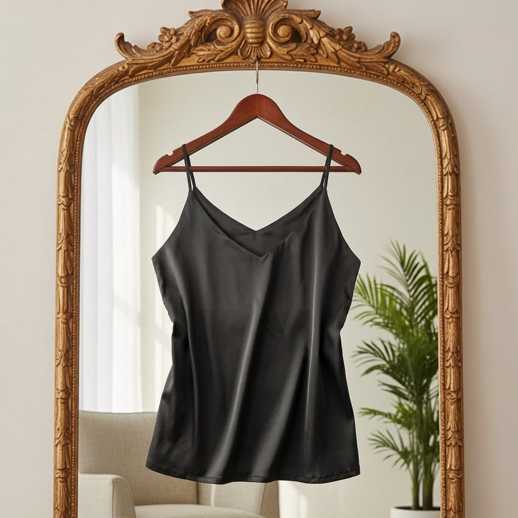 Women's Satin Silk Cami Top Halter V-Neck Adjustable Straps – Elara