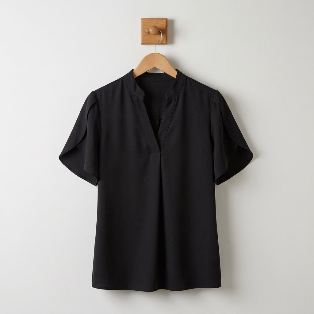 Women's Cotton Blend V-Neck Blouse Loose Fit Short Sleeve – Marielle