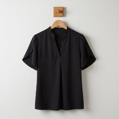 Women's Cotton Blend V-Neck Blouse Loose Fit Short Sleeve – Marielle