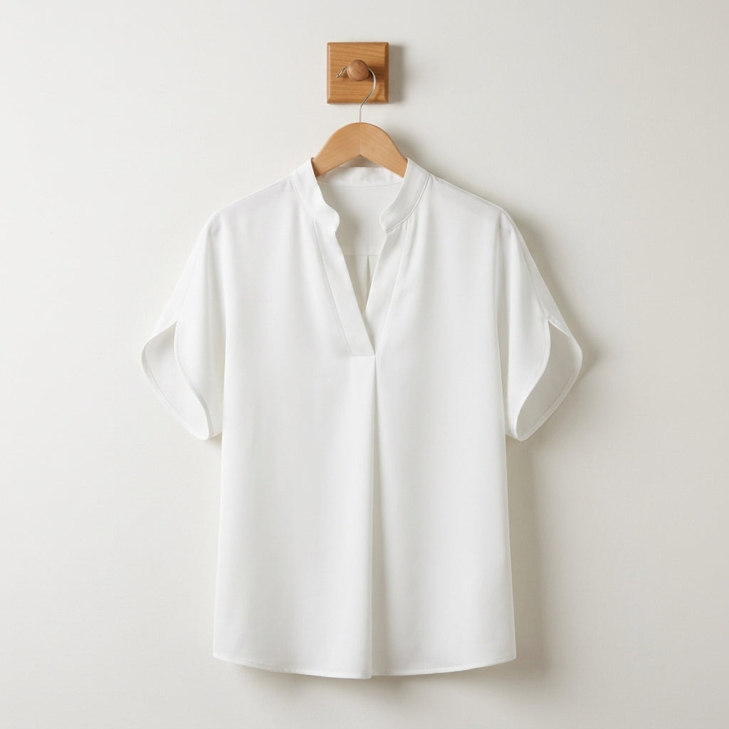 Women's Cotton Blend V-Neck Blouse Loose Fit Short Sleeve – Marielle