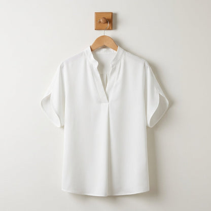 Women's Cotton Blend V-Neck Blouse Loose Fit Short Sleeve – Marielle