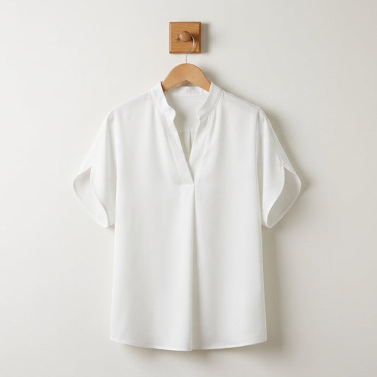Women's Cotton Blend V-Neck Blouse Loose Fit Short Sleeve – Marielle
