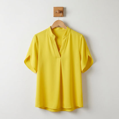 Women's Cotton Blend V-Neck Blouse Loose Fit Short Sleeve – Marielle