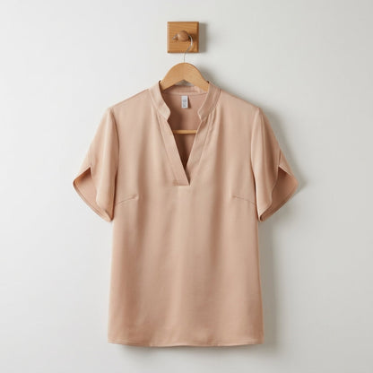 Women's Cotton Blend V-Neck Blouse Loose Fit Short Sleeve – Marielle