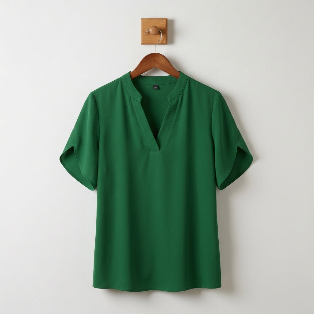 Women's Cotton Blend V-Neck Blouse Loose Fit Short Sleeve – Marielle